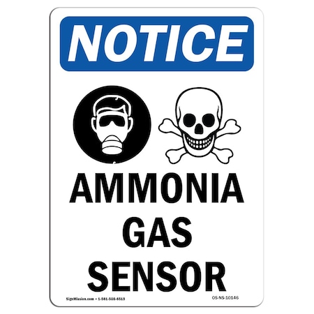 Signmission OSHA Notice Sign, 24" Height, Rigid Plastic, Ammonia Gas Sensor Sign With Symbol, Portrait OS-NS-P-1824-V-10146